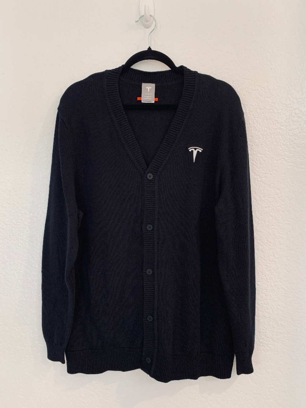 Tesla Cardigan Sweater Mens Large Embroidered Logo Cotton Blend Button Up Preppy